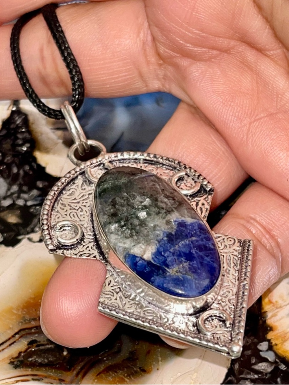 Navy Sodalite Pendant 2 7/8”